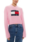 Tommy Hilfiger Logo V-Neck Loose-Fit Cropped Sweater - pink