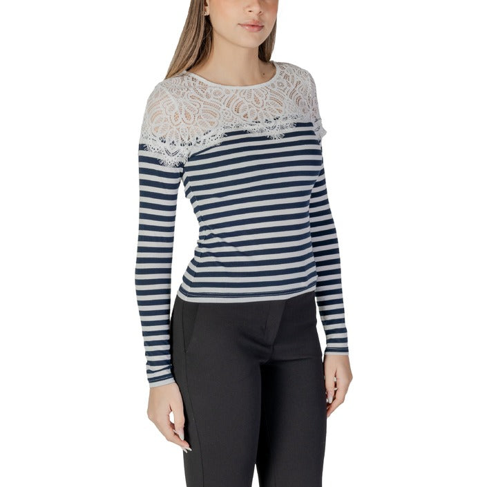 Morgan De Toi Lace & Stripe Cotton Long Sleeve Top