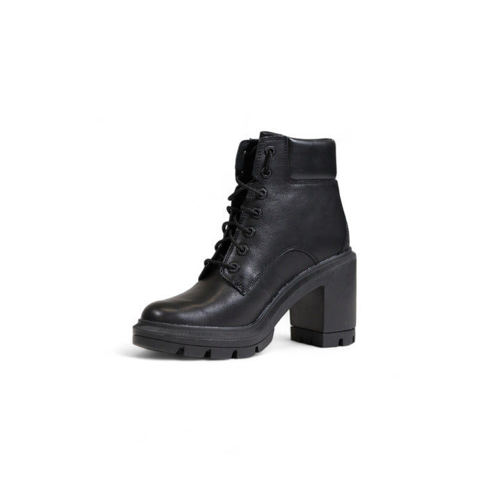 Timberland Minimalist Genuine Leather All Black Lace-Up Heel Boots