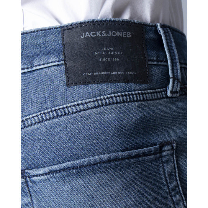 Jack & Jones Logo Medium Wash Distressed Denim Shorts