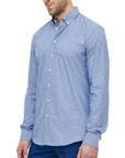 Calvin Klein Logo Cotton-Rich Button-Down Geometric Blue Shirt