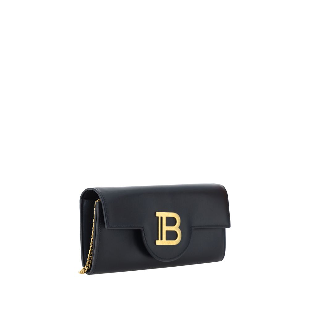 Balmain Leather Clutch & Shoulder Bag With Chain Strap