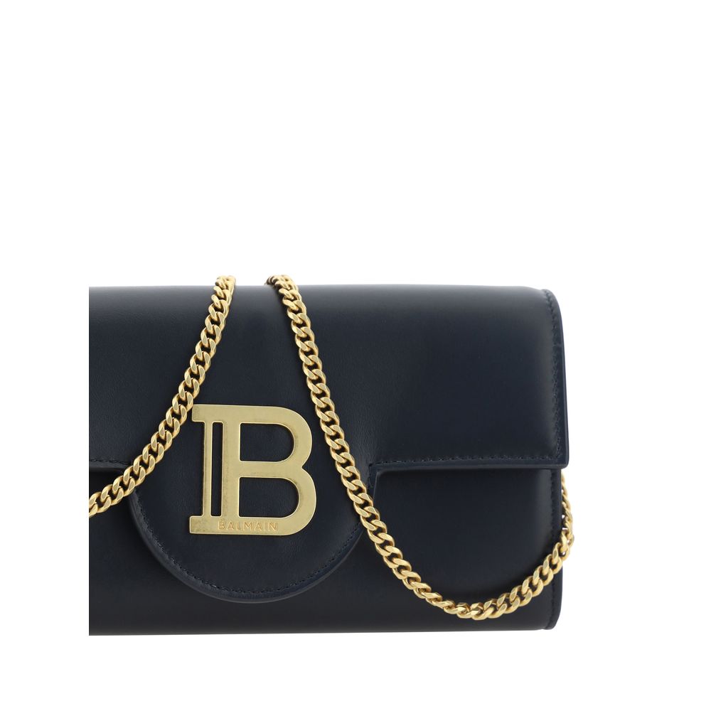 Balmain Leather Clutch & Shoulder Bag With Chain Strap