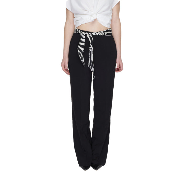 Only Zebra Belt Tie Wide Leg Baggy Black Pants