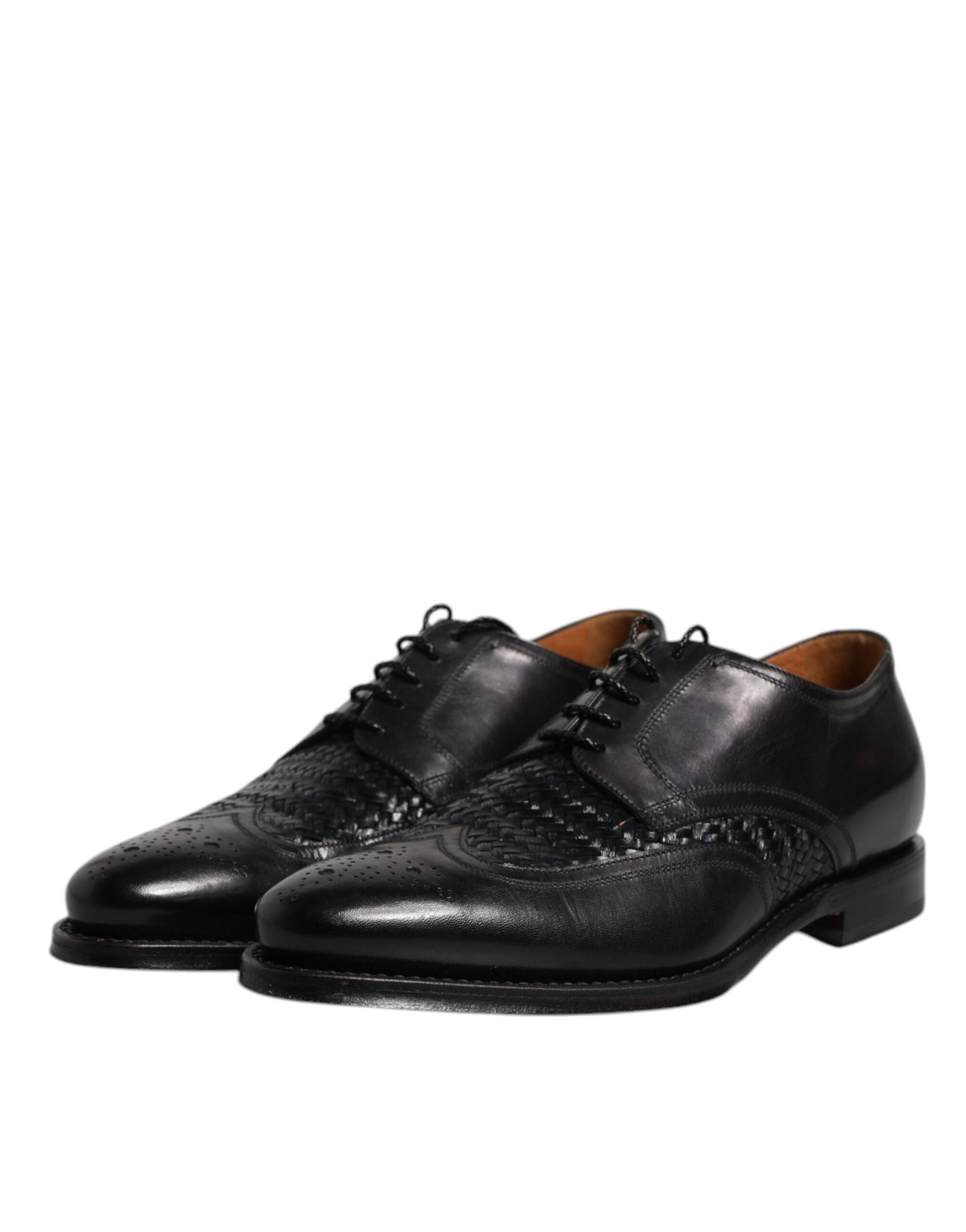 Dolce & Gabbana Black Leather Derby Wingtip Dress Shoes