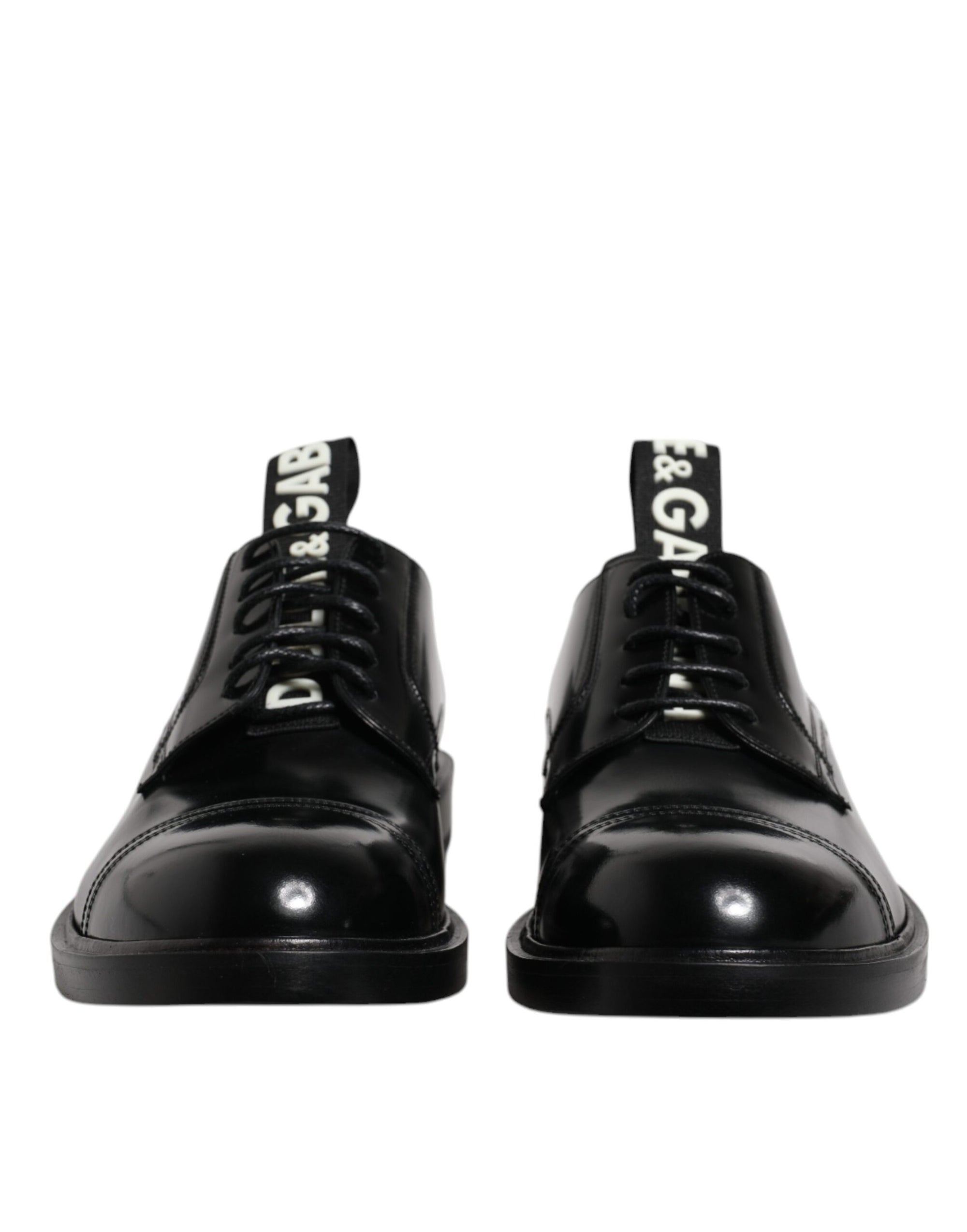 Dolce & Gabbana Black Patent Leather Derby Lace-Up Dress Shoes