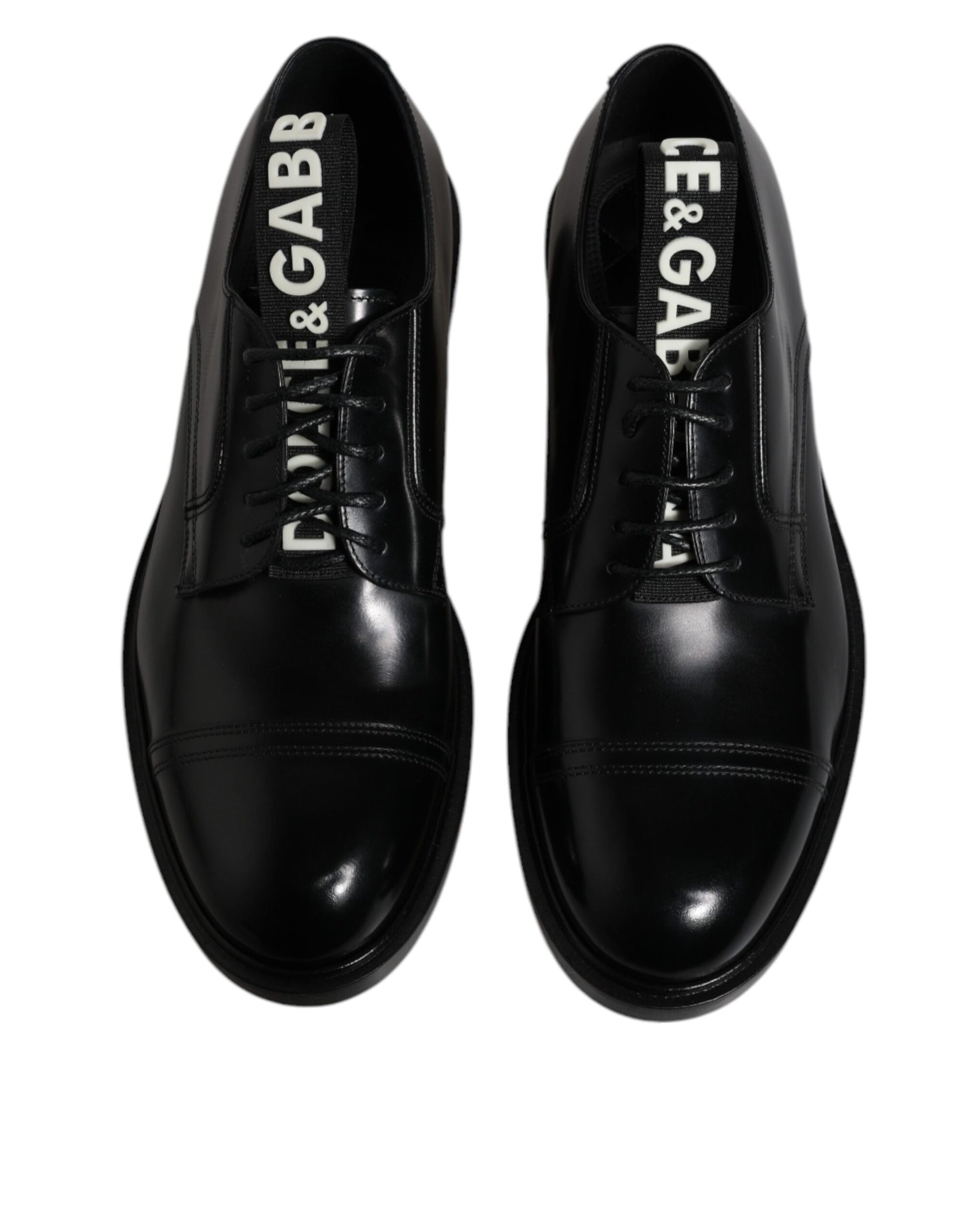Dolce & Gabbana Black Patent Leather Derby Lace-Up Dress Shoes