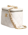 Chanel White Matelasse Lambskin Gold Chain Shoulder Vanity Bag