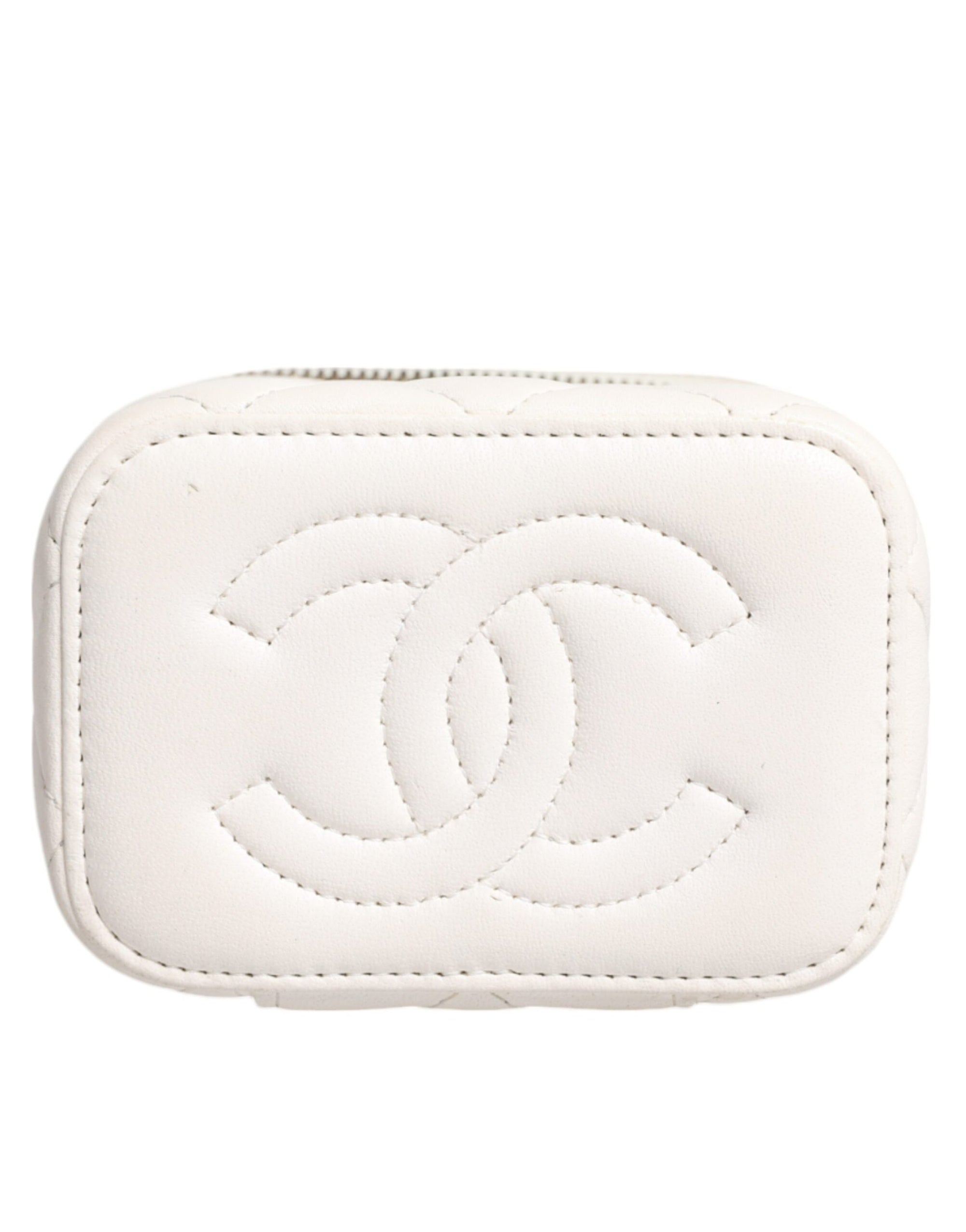 Chanel White Matelasse Lambskin Gold Chain Shoulder Vanity Bag