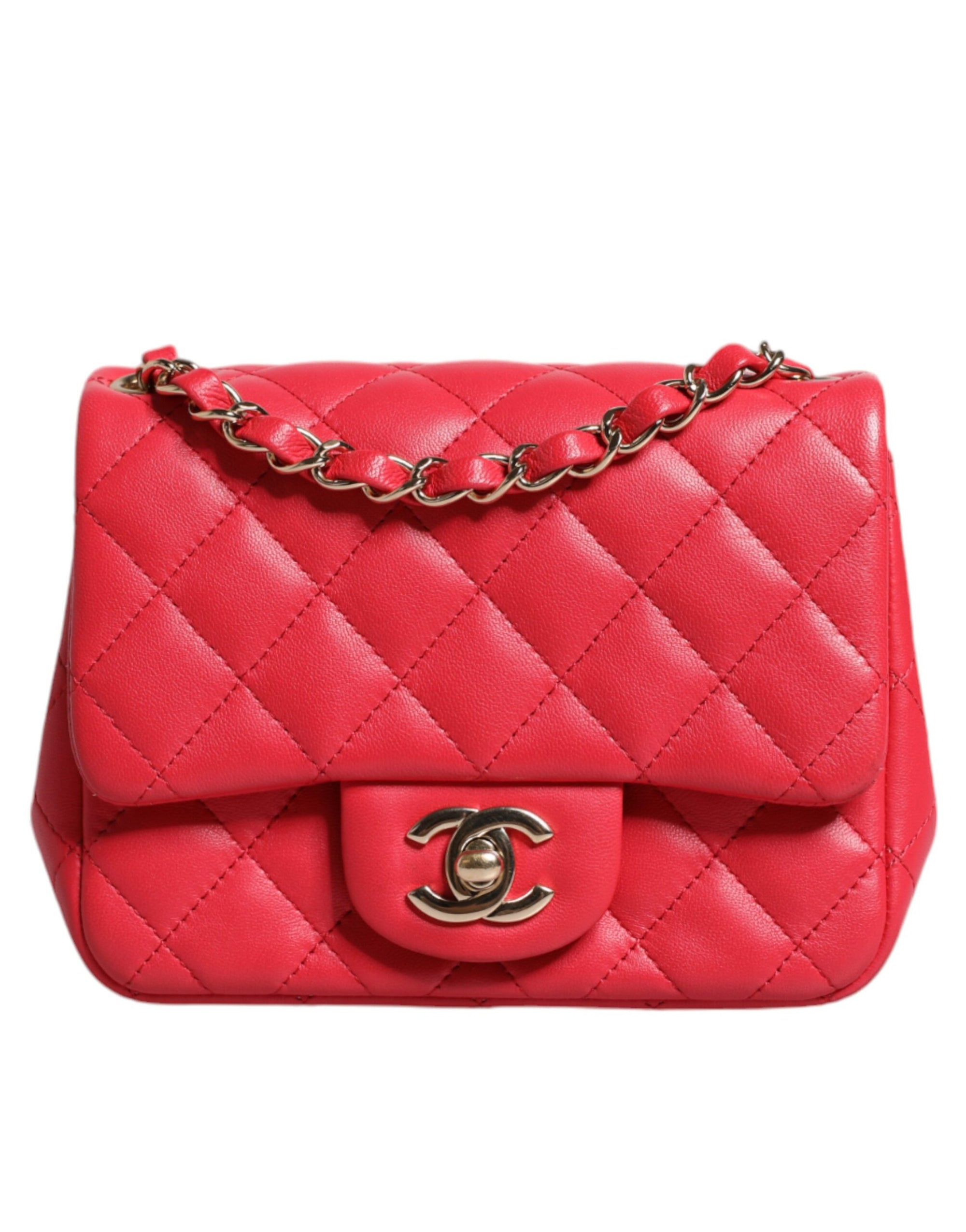 Chanel Vivid Pink-Red Matelasse Chain Mini Shoulder Leather Purse 
