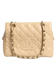 Chanel Beige Caviar De Coco Leather Handbag With Chain Strap