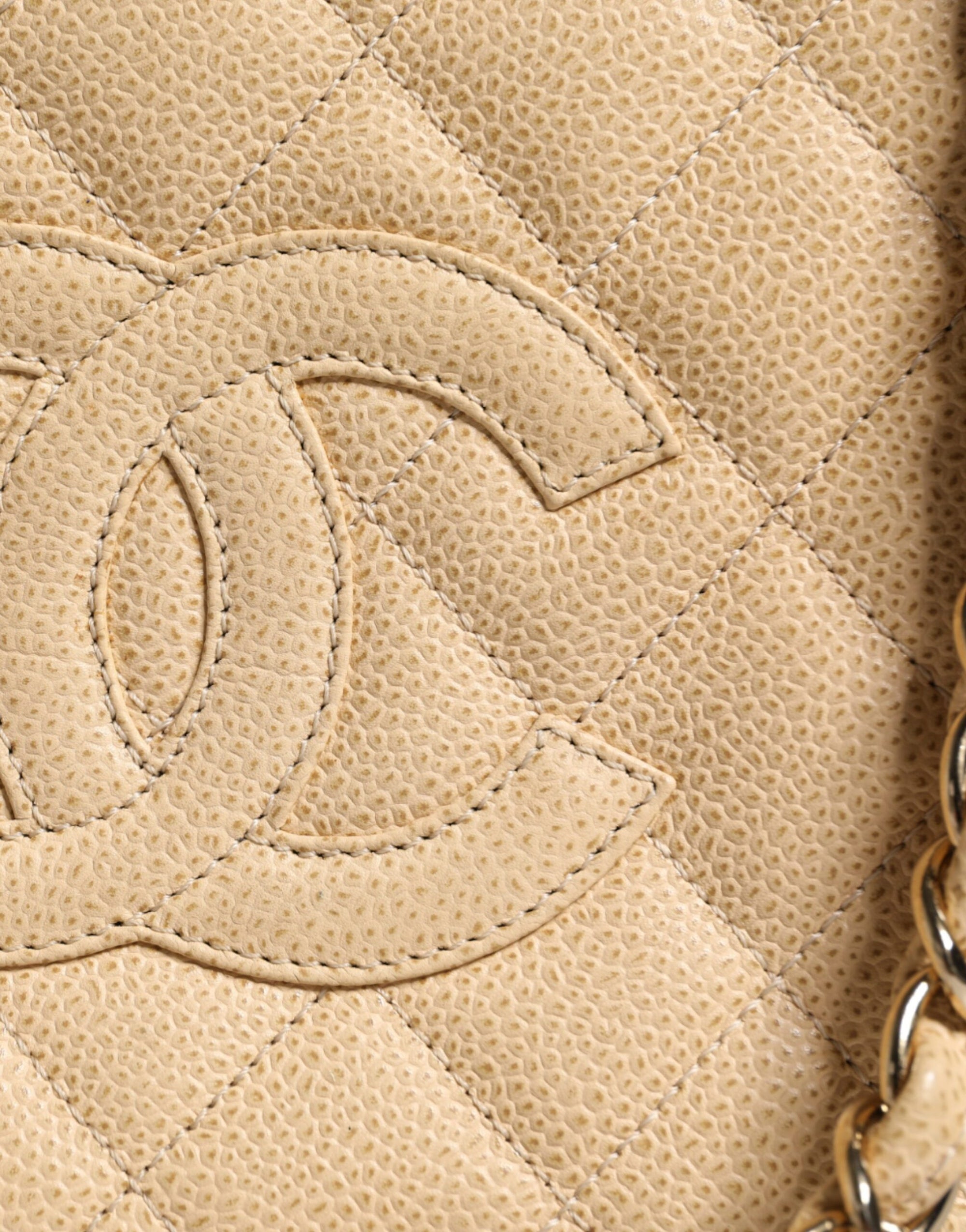 Chanel Beige Caviar De Coco Leather Handbag With Chain Strap