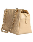 Chanel Beige Caviar De Coco Leather Handbag With Chain Strap