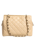 Chanel Beige Caviar De Coco Leather Handbag With Chain Strap