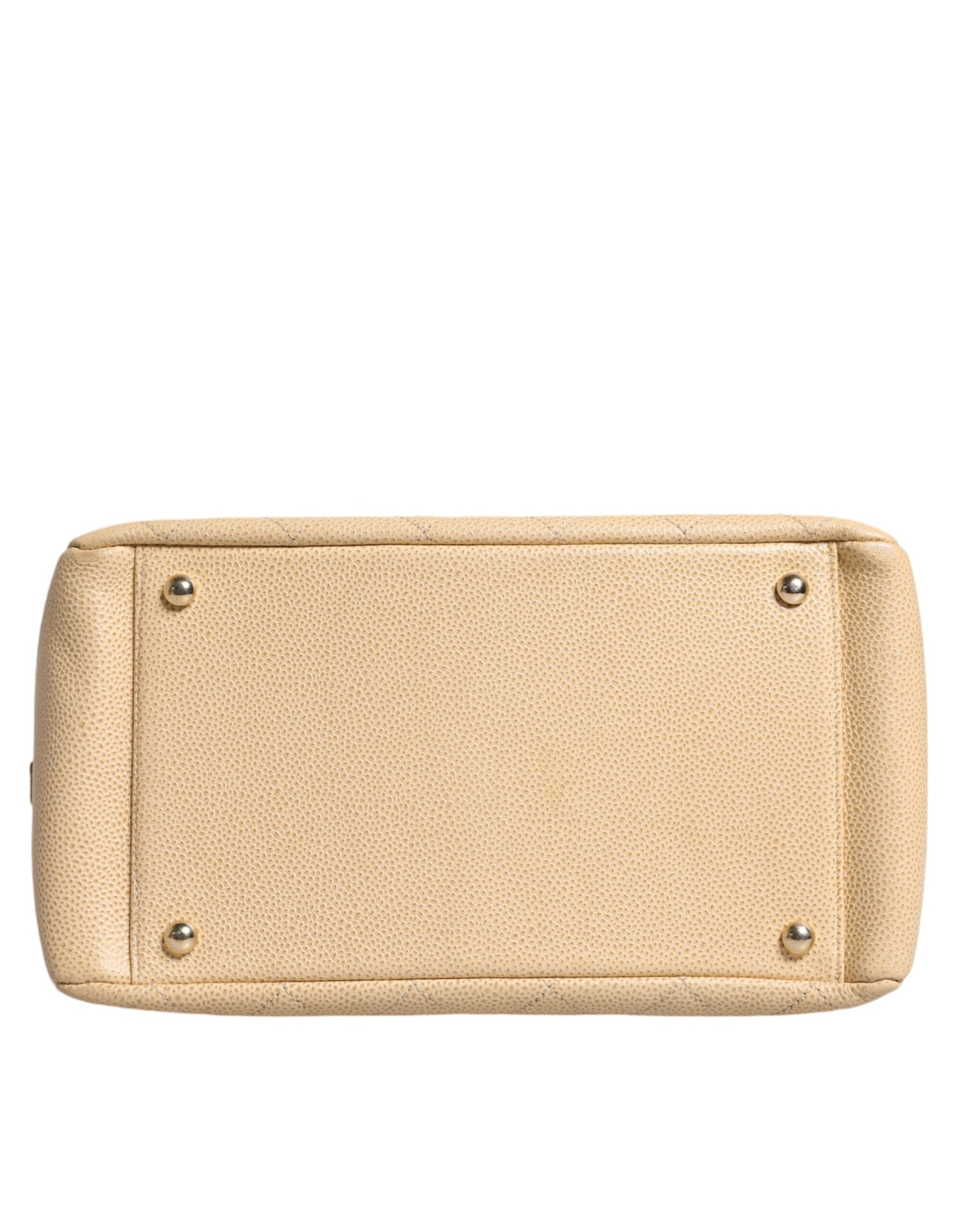 Chanel Beige Caviar De Coco Leather Handbag With Chain Strap