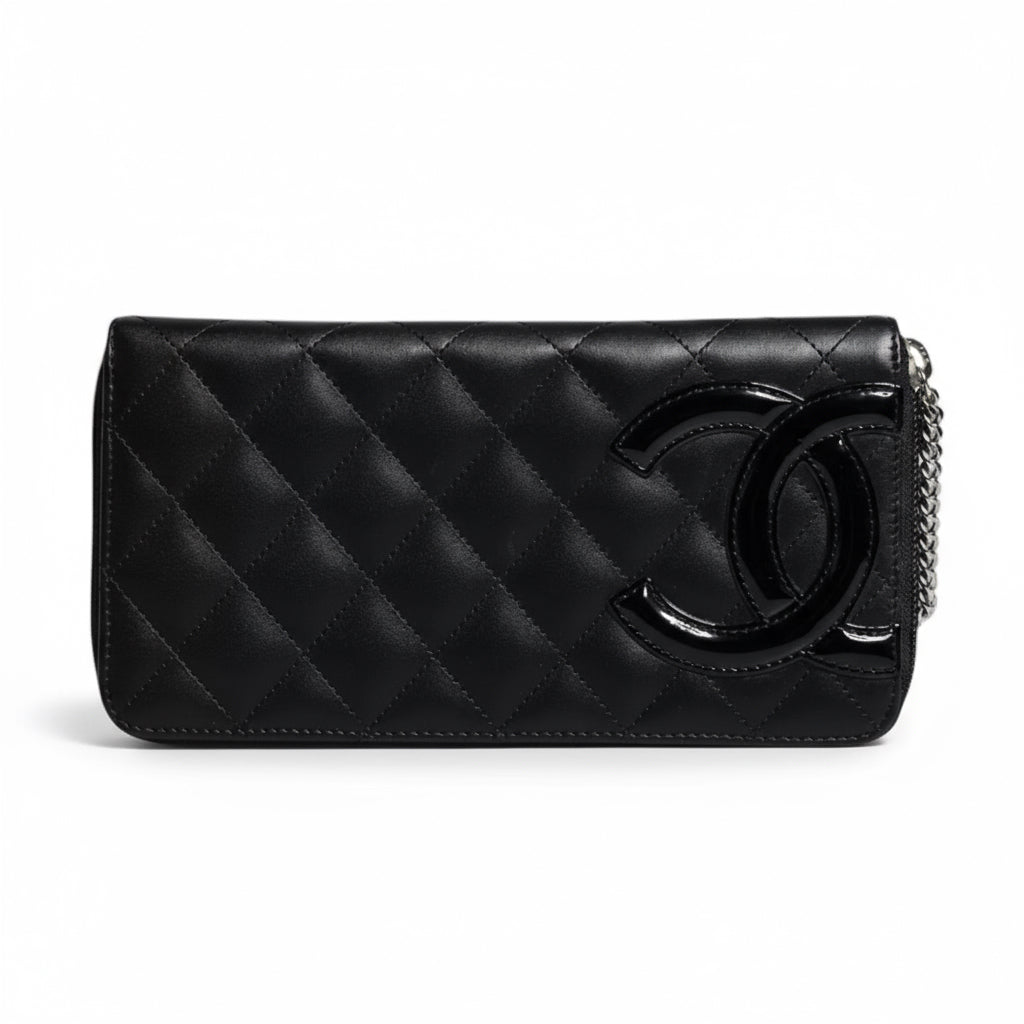 Chanel Black Quilted Leather Continental Zip Wallet