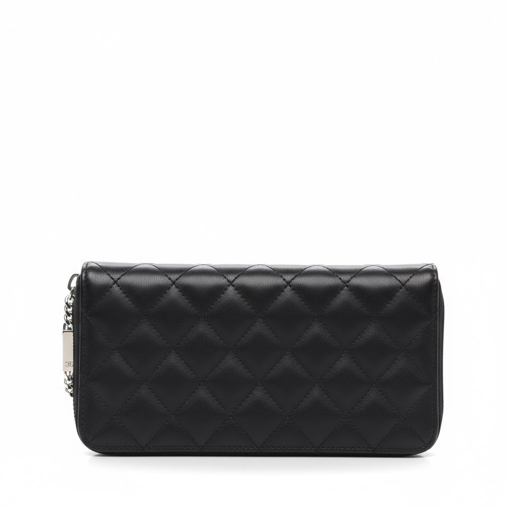 Chanel Black Quilted Leather Continental Zip Wallet