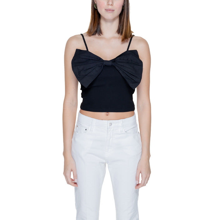 Only Big Bow Front Black Crop Singlet Top - Cotton