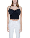 Only Big Bow Front Black Crop Singlet Top - Cotton