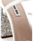 Miu Miu White Silk Glitter Block Heel Shoes