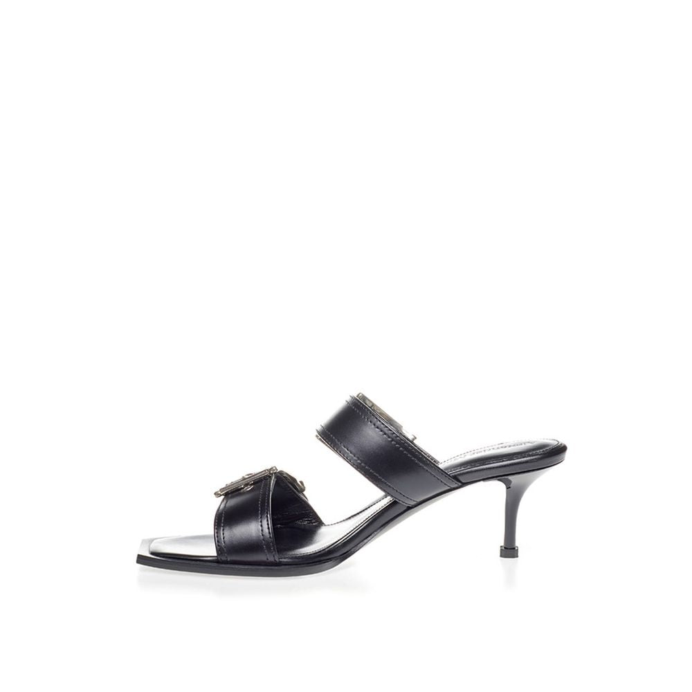 Alexander McQueen Black Leather Low Heel Sandals