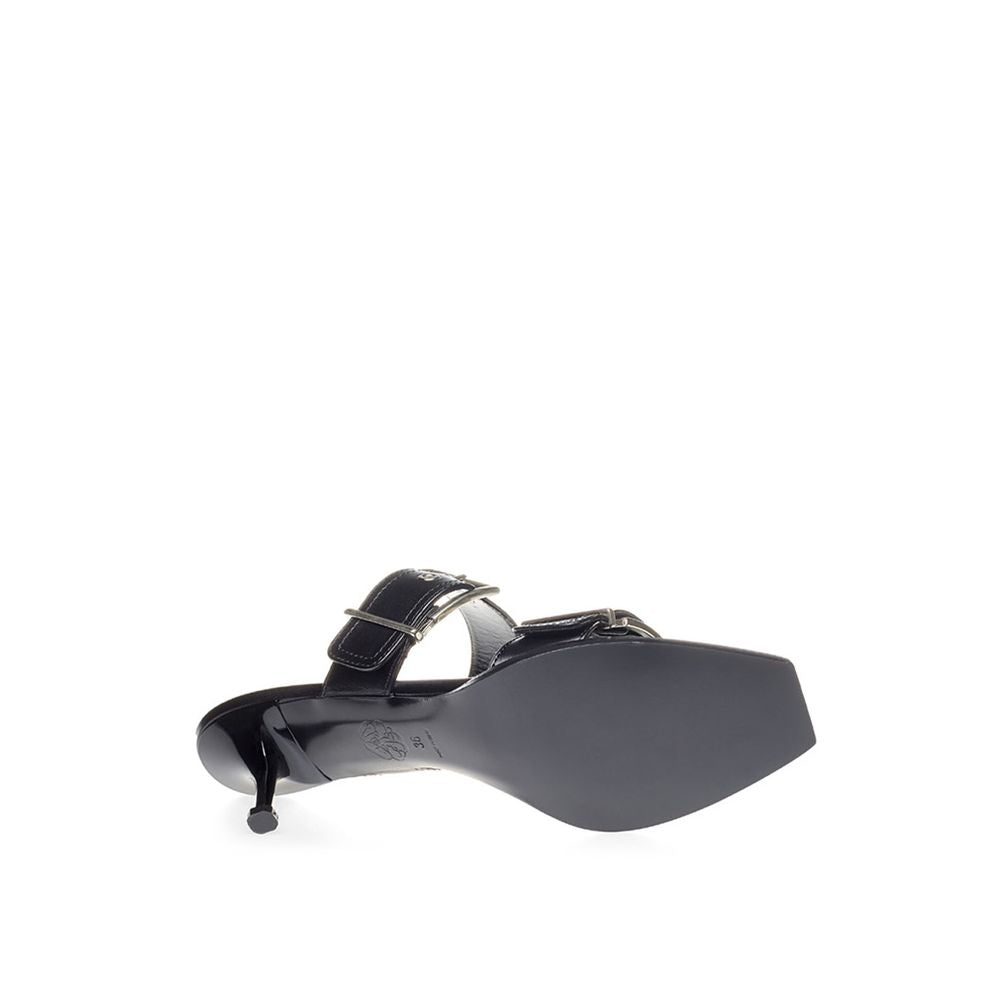 Alexander McQueen Black Leather Low Heel Sandals