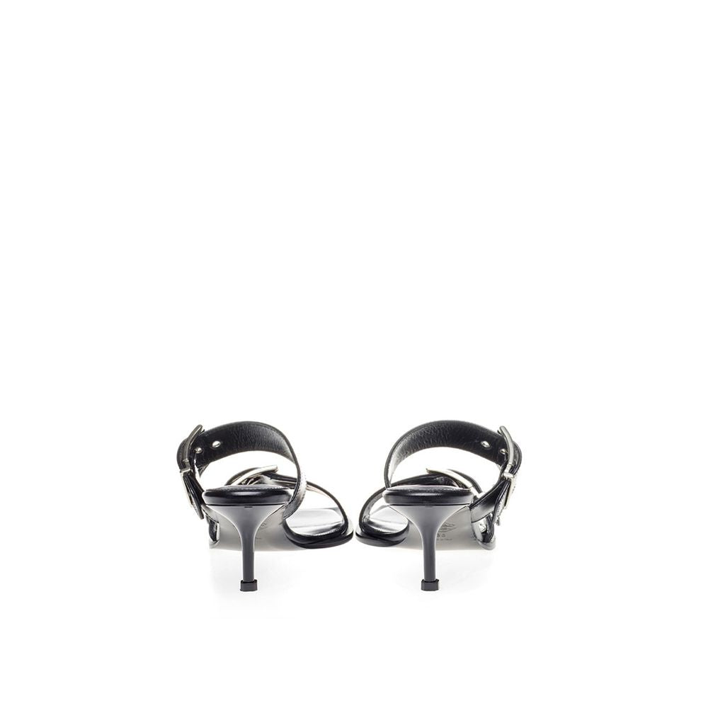 Alexander McQueen Black Leather Low Heel Sandals