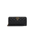 Guess Logo Badge Black Vegan Leather Quilted Zip Clutch Purse