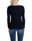 Guess Logo Scoop Neck 100% Cotton Long Sleeve Knit Top