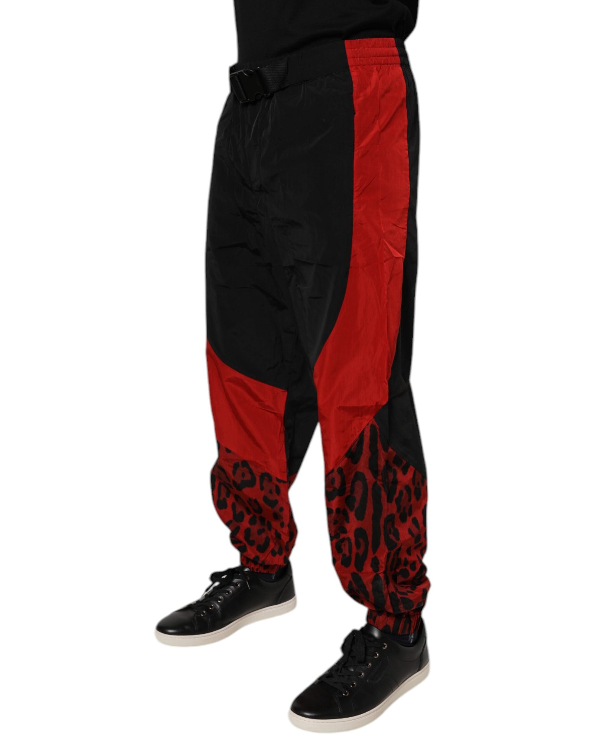 Dolce & Gabbana Black Red Leopard Jogger Pants