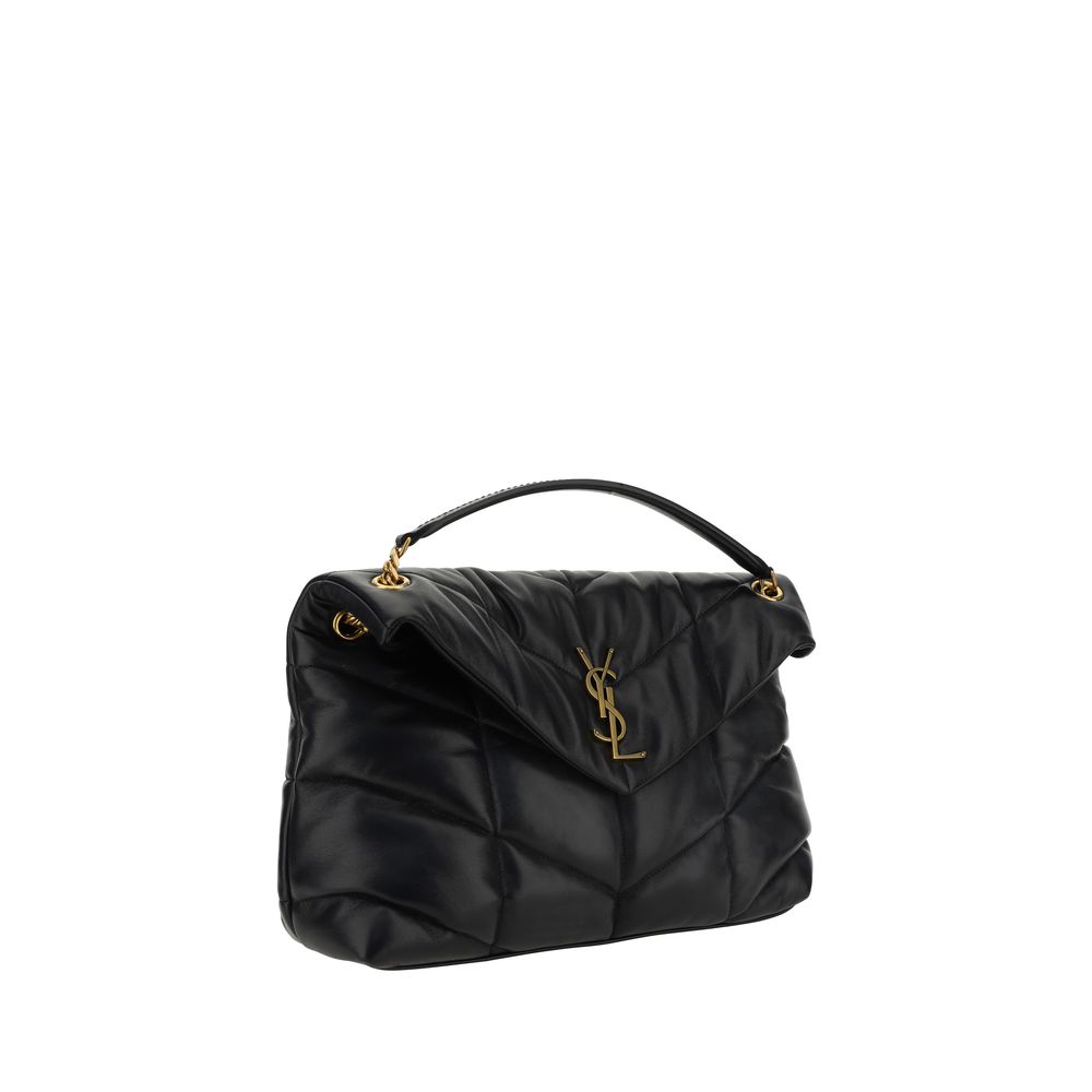 YSL Black Leather Quilted Toy Puffer Lou Lou Medium Shoulder Bag
