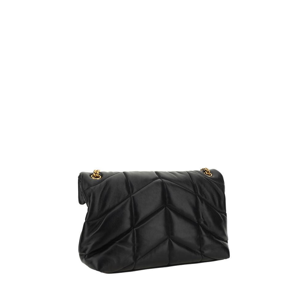 YSL Black Leather Quilted Toy Puffer Lou Lou Medium Shoulder Bag