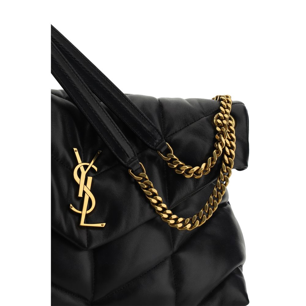 YSL Black Leather Quilted Toy Puffer Lou Lou Medium Shoulder Bag