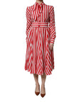 Dolce & Gabbana Red & White Stripe Long Sleeve Midi Dress