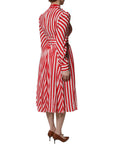 Dolce & Gabbana Red & White Stripe Long Sleeve Midi Dress