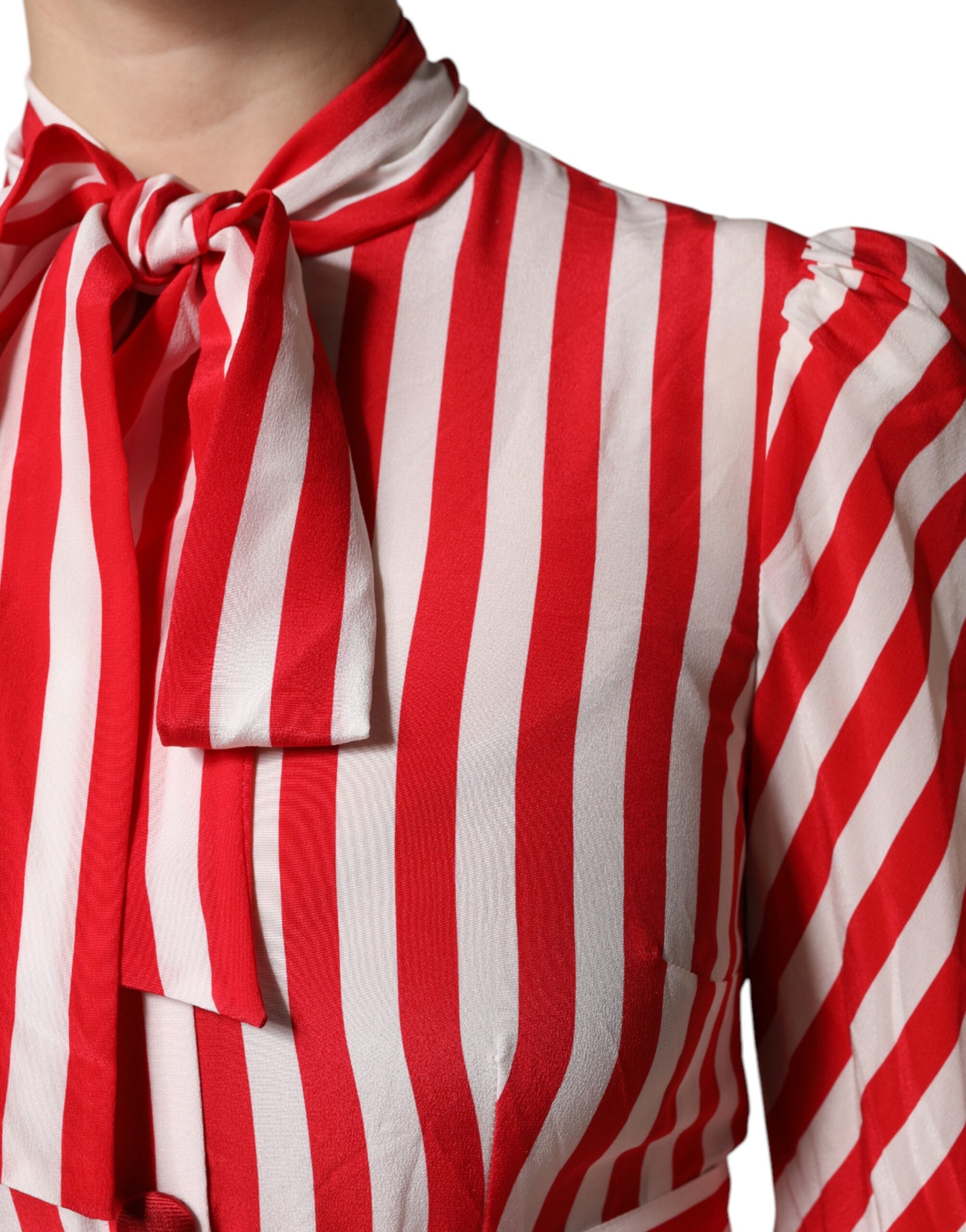 Dolce &amp; Gabbana Red &amp; White Stripe Long Sleeve Midi Dress