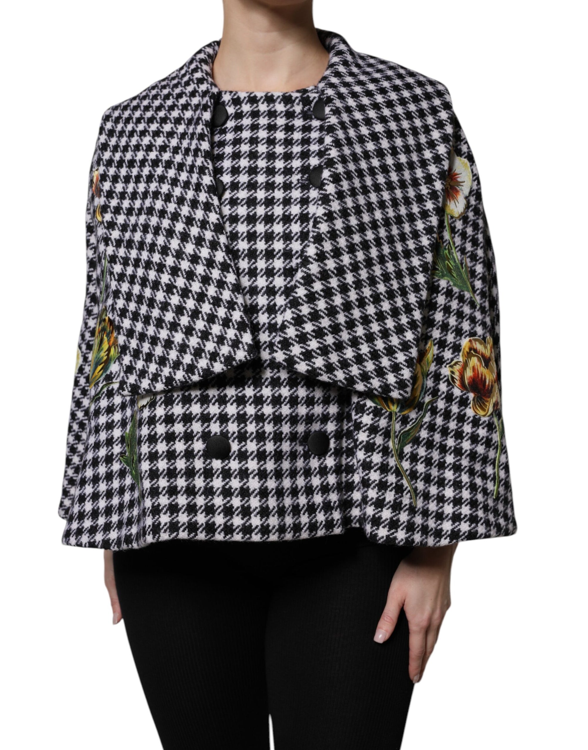 Dolce & Gabbana Blooms & Houndstooth Cape Coat