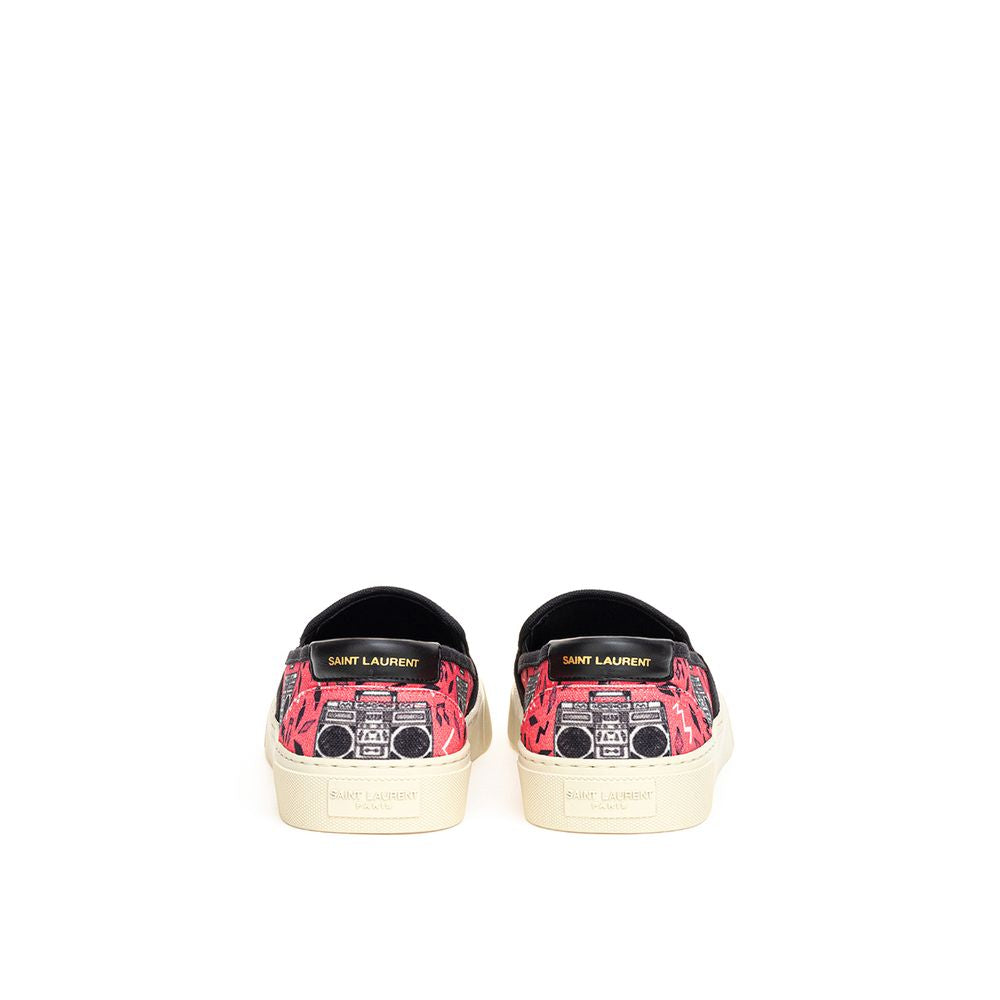 Saint Laurent Retro Art Canvas Slip On Sneakers