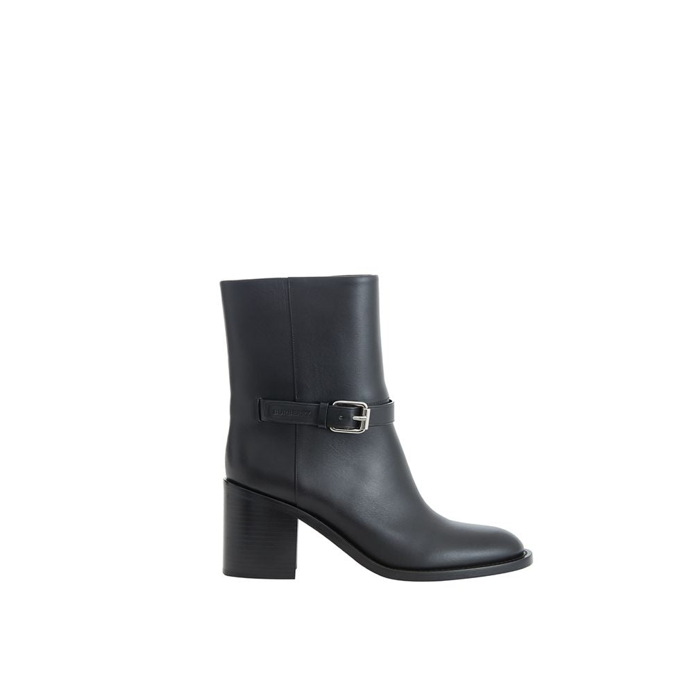 Burberry Black Leather Heeled Midi Ankle Boots