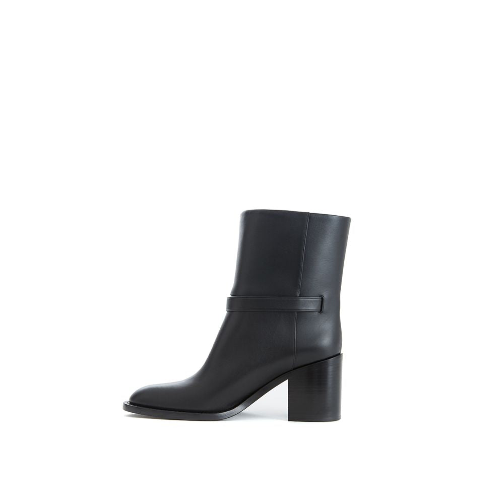 Burberry Black Leather Heeled Midi Ankle Boots