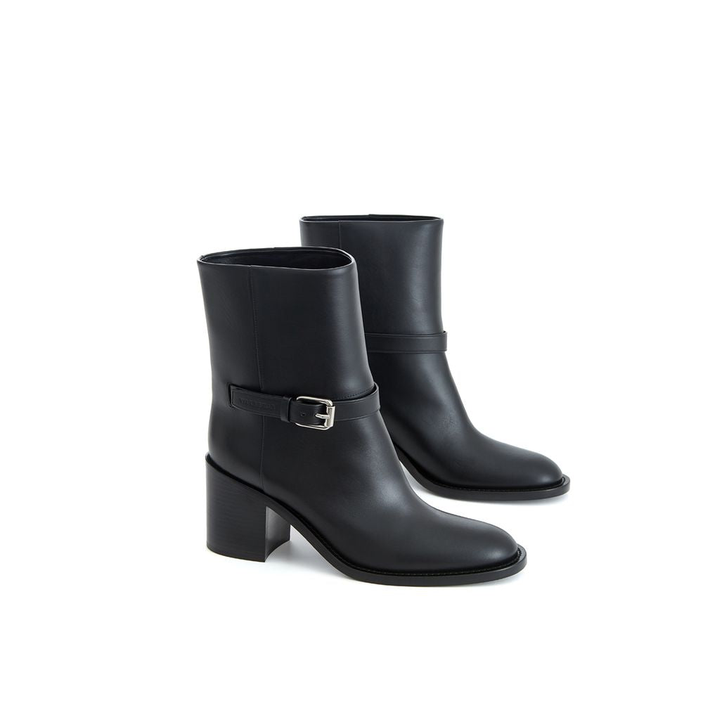 Burberry Black Leather Heeled Midi Ankle Boots