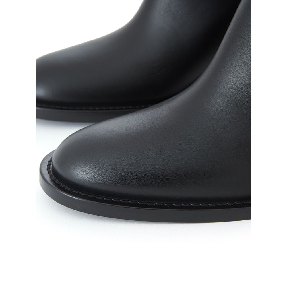 Burberry Black Leather Heeled Midi Ankle Boots