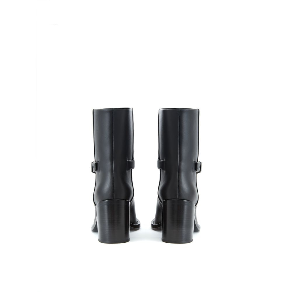 Burberry Black Leather Heeled Midi Ankle Boots