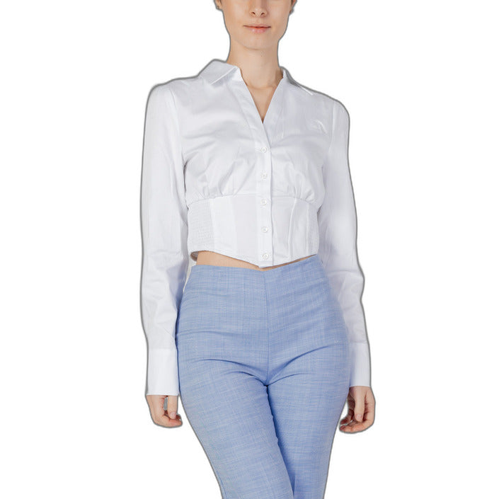 Guess Minimalist Cropped White Shirt - Cotton 