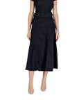 Ichi Logo All Black A-Line Cotton-Rich Midi Skirt