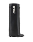 Givenchy Black Leather Wedge Knee-High Boots