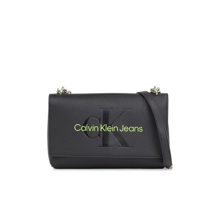 Calvin Klein Jeans Logo Vegan Leather Shoulder Bag - black