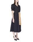 Alviero Martini Prima Classe 100% Cotton Black Midi Dress With Puff Sleeve