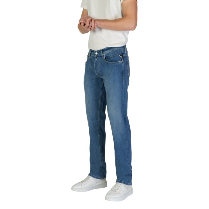 Replay Logo Medium Wash Straight Leg Jeans