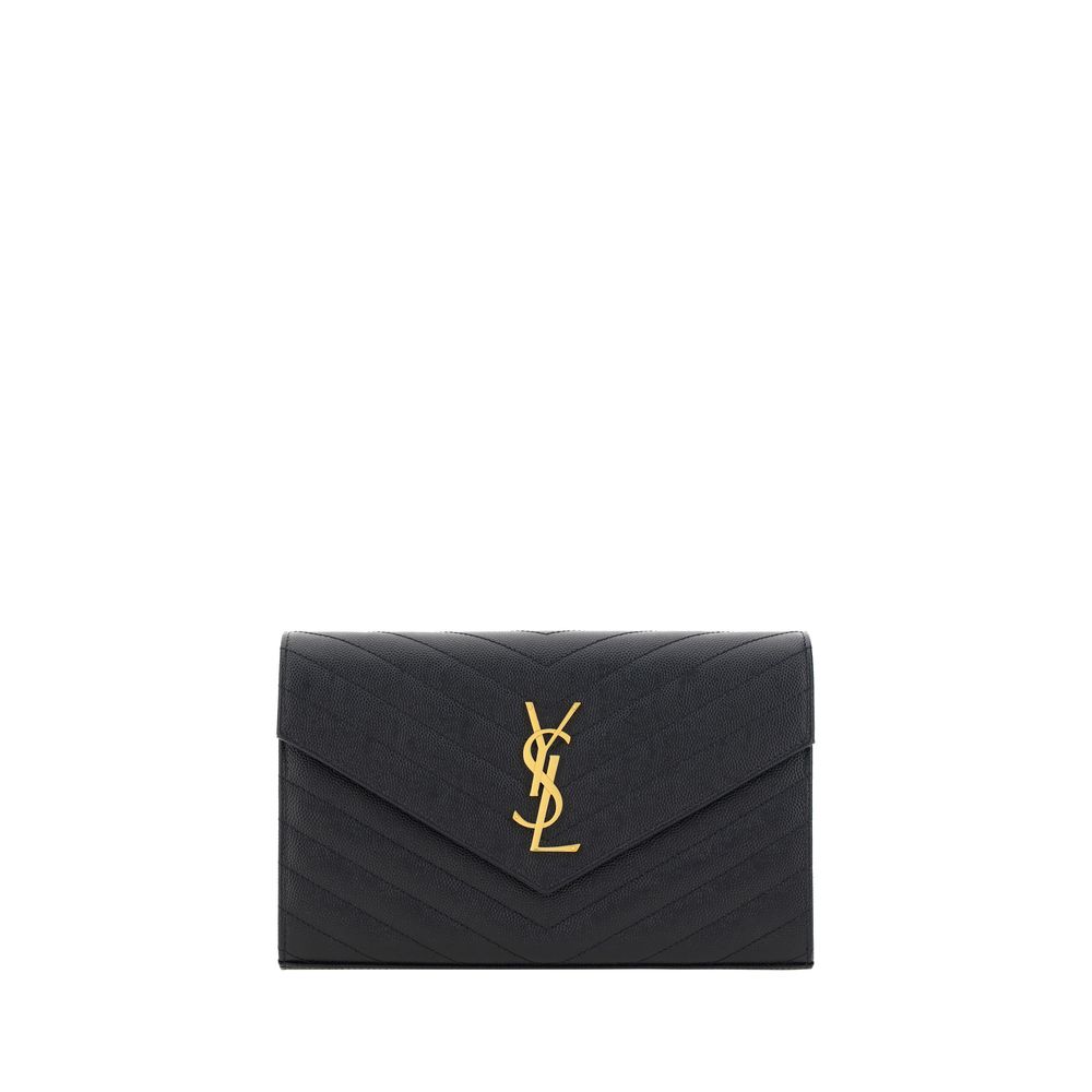 YSL logo slim chevron quilted black leather shoulder bag